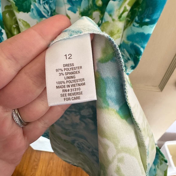 Dressbarn Green Blue White Floral Spring Cocktail Dress - Picture 11 of 14